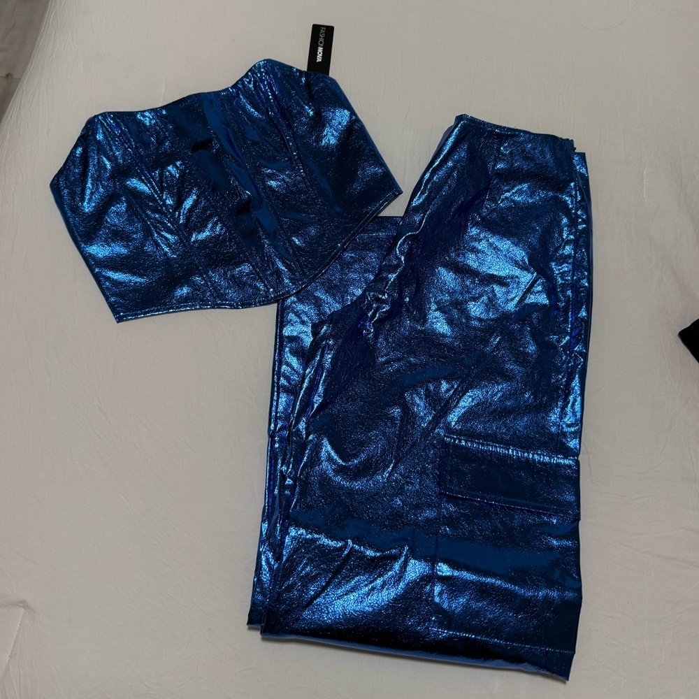 Shiny Blue Two-Piece Set